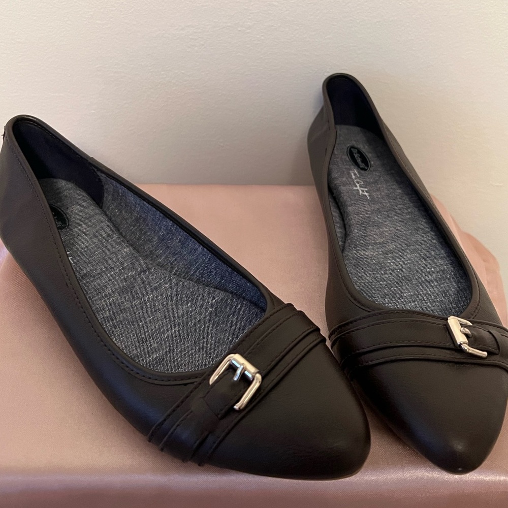 Dr. Scholls True Comfort Brown Buckle Slip On Flats